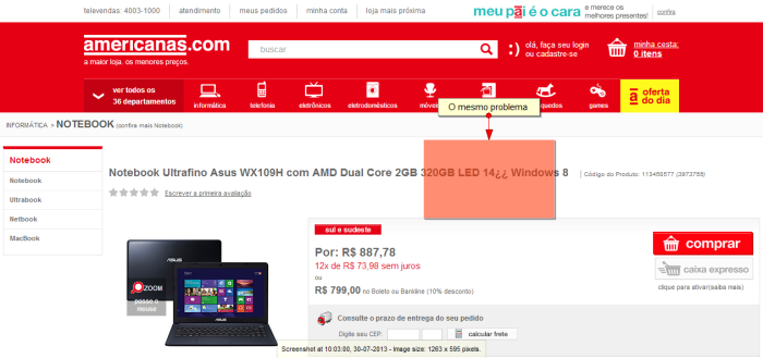 Capture #875 -20130730-100300-Notebook Ultrafino Asus WX109H com AMD Dual Core 2GB 320GB LED 14¿¿ Windows 8 - Americanas_com